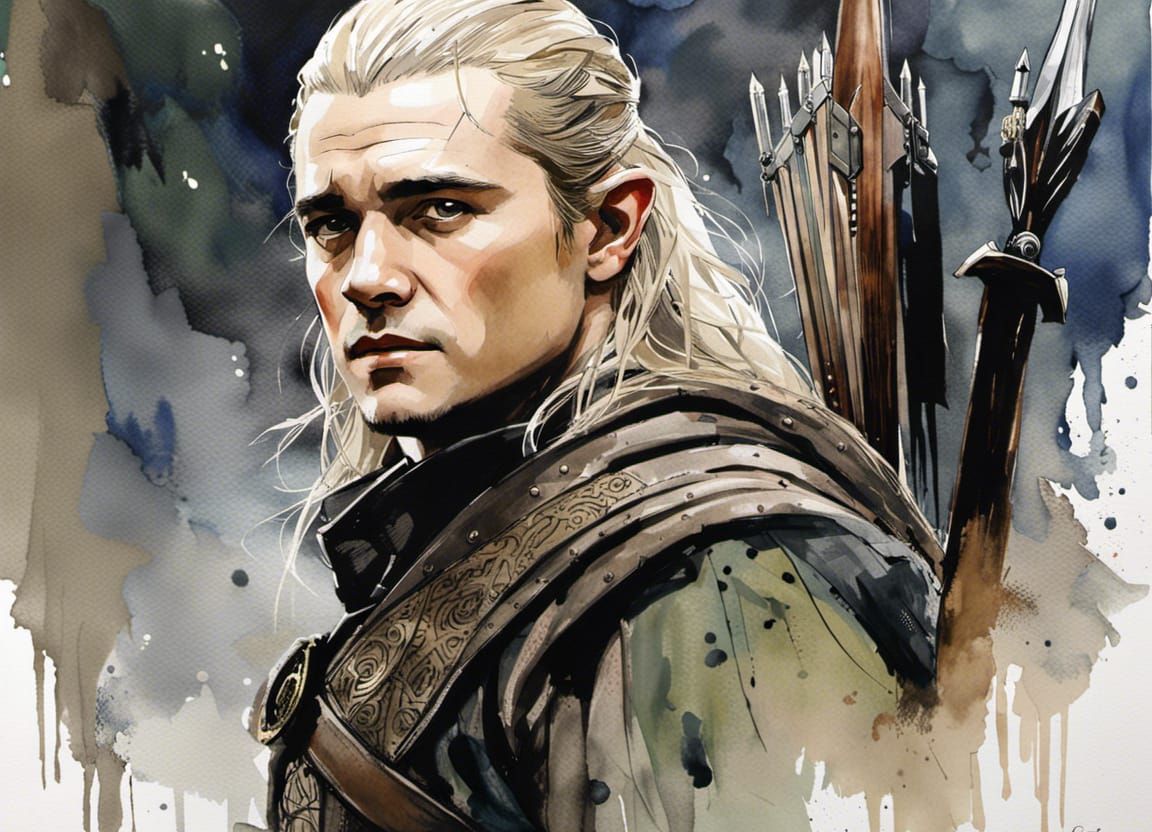 Watercolor Illustration of Legolas with Intricate Details