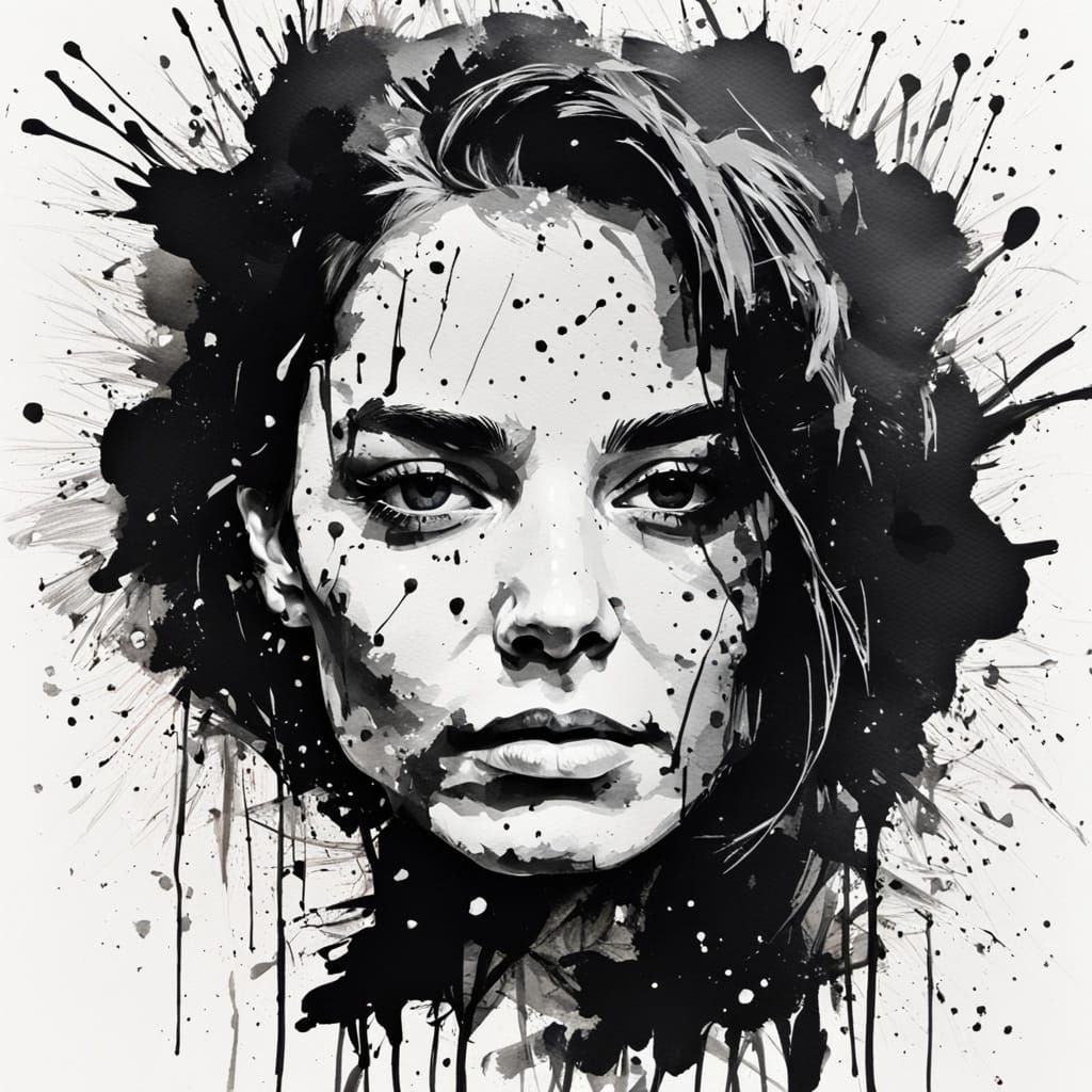 Ink Splatter Portrait with Brushstrokes
