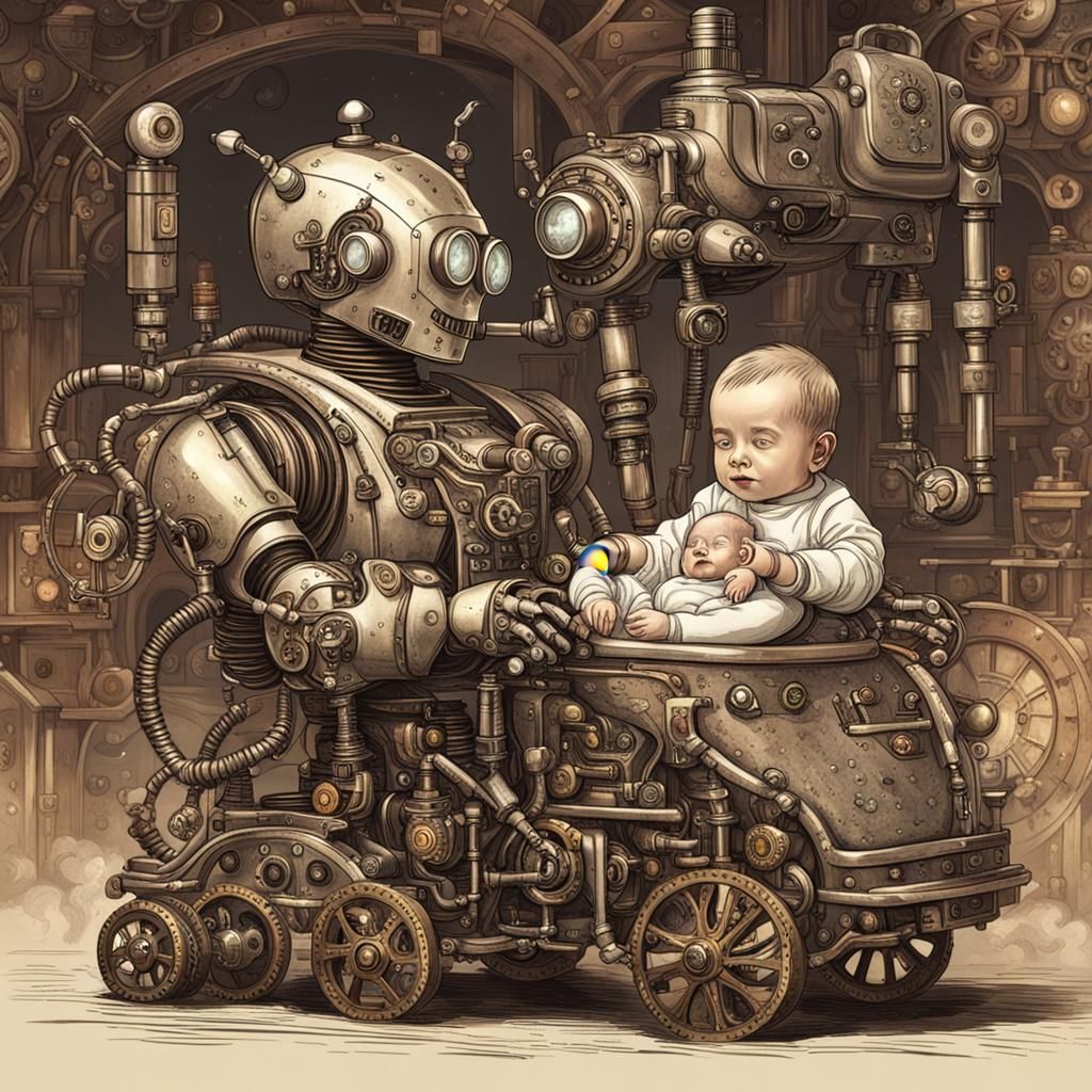 Steampunk Robot Nanny Lulls Baby to Sleep