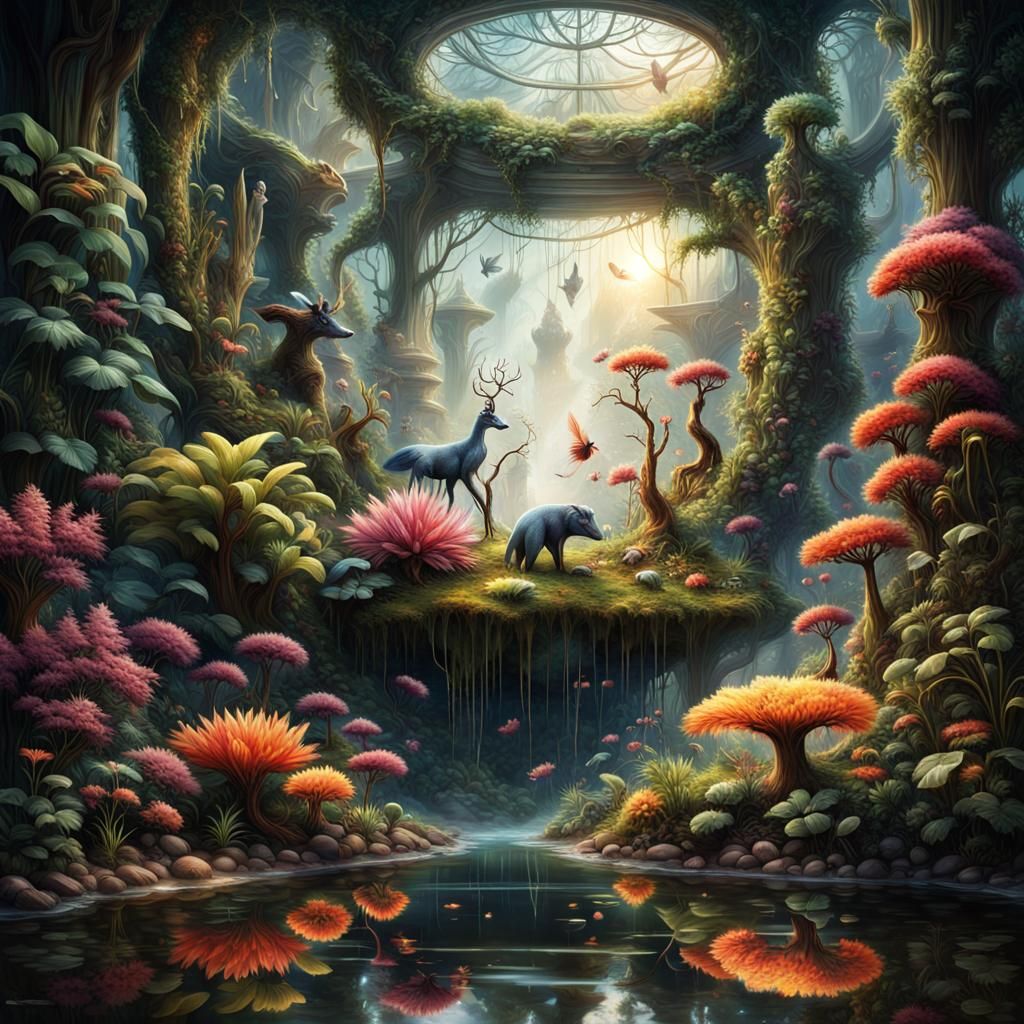 Picture a symbiotic relationship between magical plants and ...