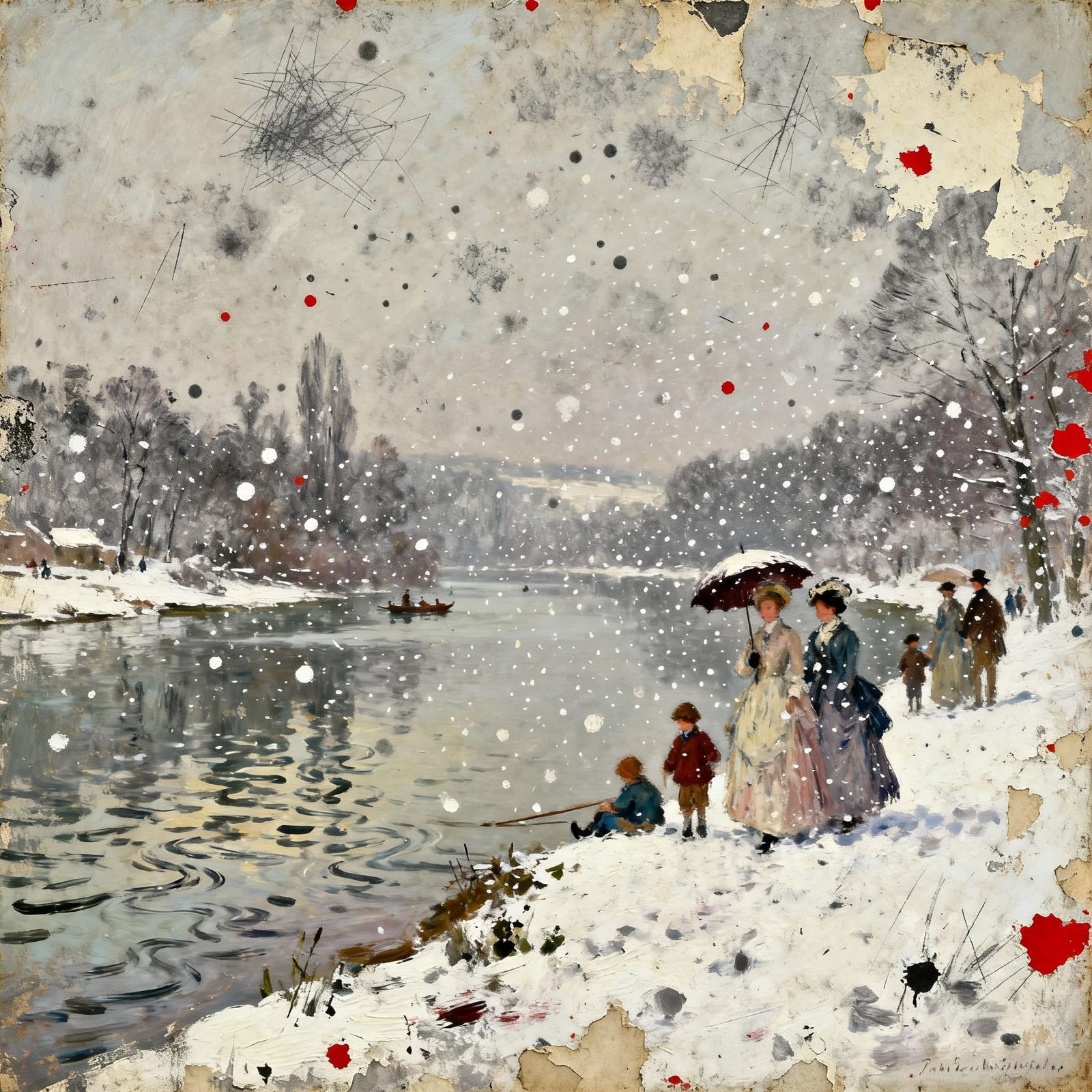 Impressionist River Scene with Ladies in 18th Century Style