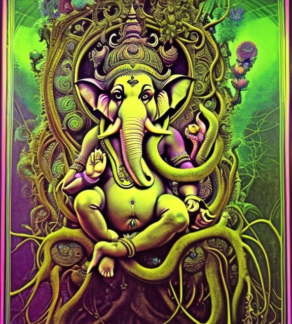 Ganesha in Psychedelic Bioluminescent Fantasy