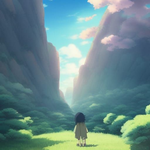 Distant Sky Rock in Anime Key Visual Style