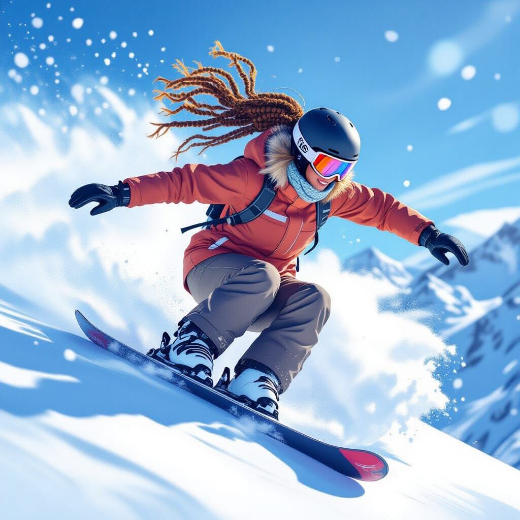 Snowboarder Mid-Air Trick in Digital Artwork