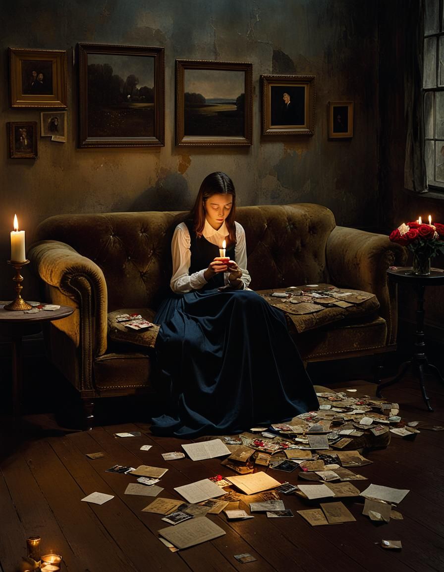 Melancholic Woman with Candle in Desaturated Hues