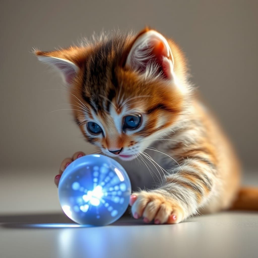 Kitten Playing with Glowing Marble