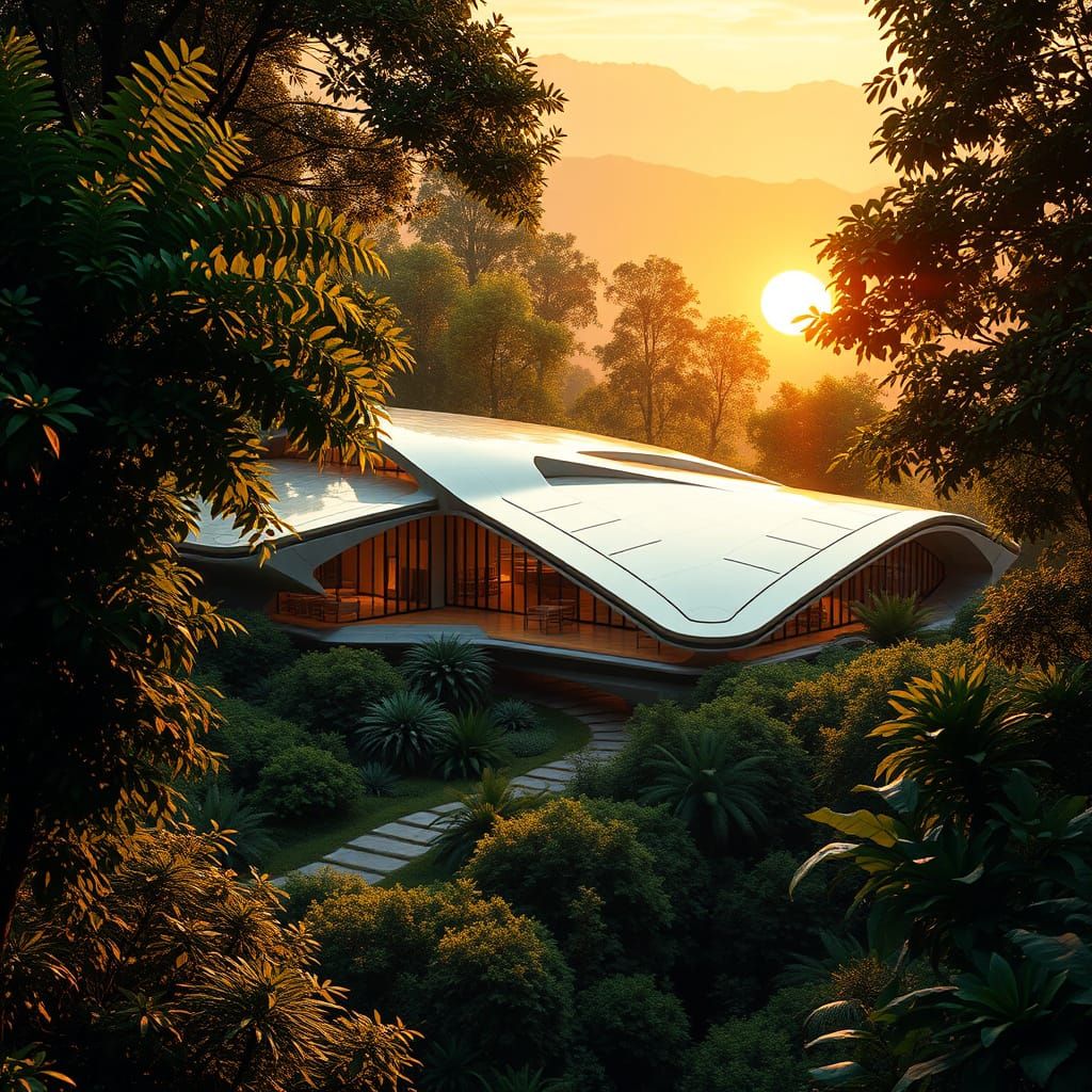 Modern Futuristic House in Lush Greenery