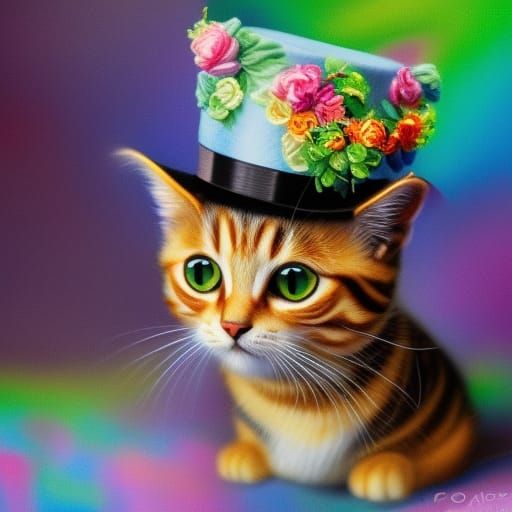 Chibi Tabby Cat in Top Hat: Cartoon Style