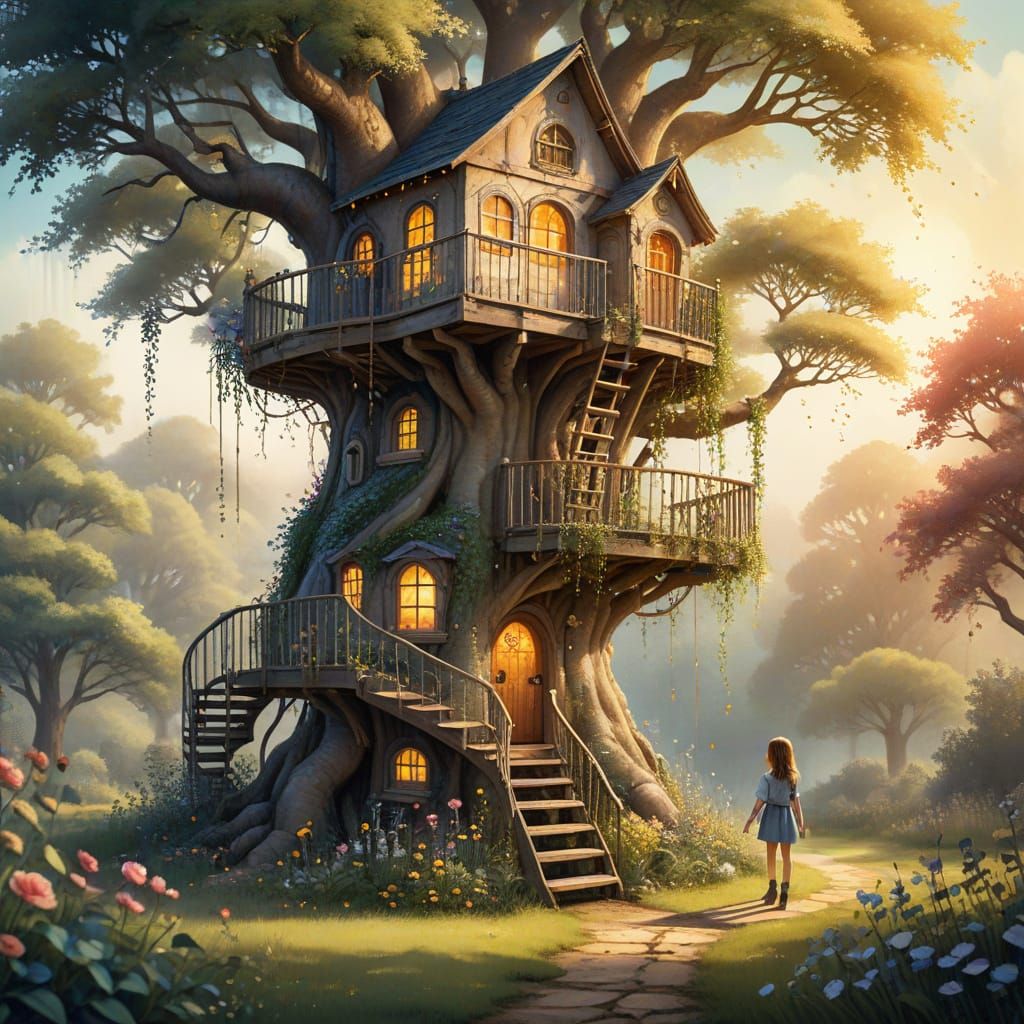 Whimsical Fantasy Treehouse Scene