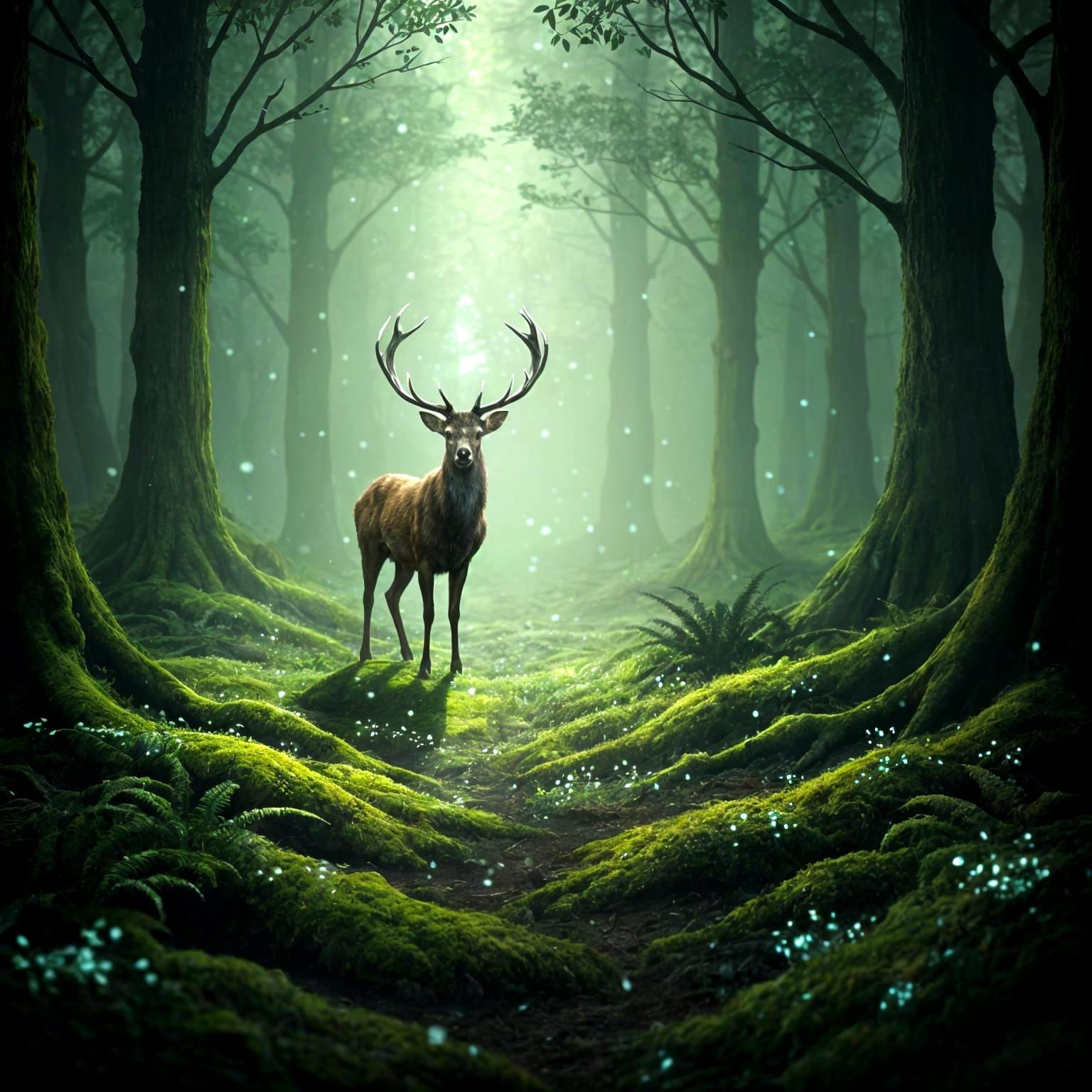 Silver Stag in Dreamcore Forest