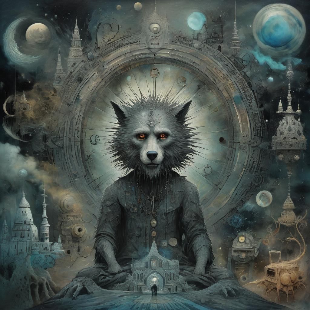 Surreal Werewolf Namaste in Mixed Artistic Styles