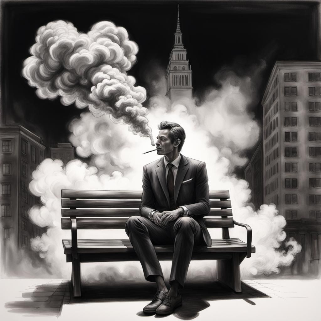 Man in Suit Smoking: Charcoal Concept Art