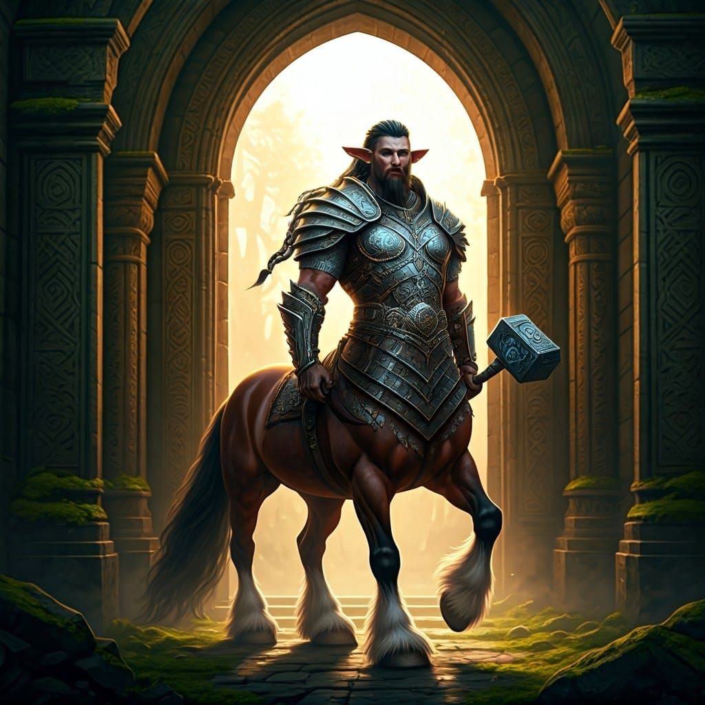 Armored Centaur Warrior Guarding Ancient Archway