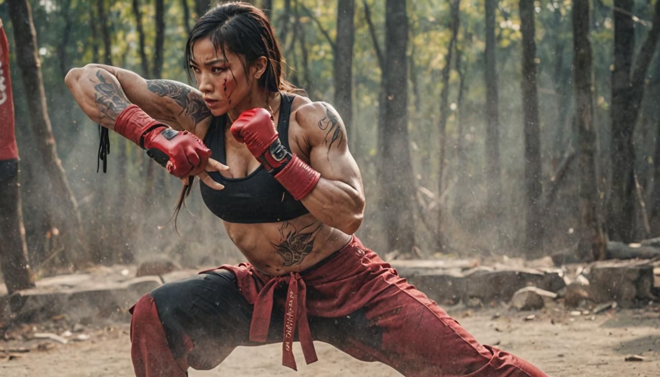 Gorgeous Martial Art Woman Training in Thai Budo