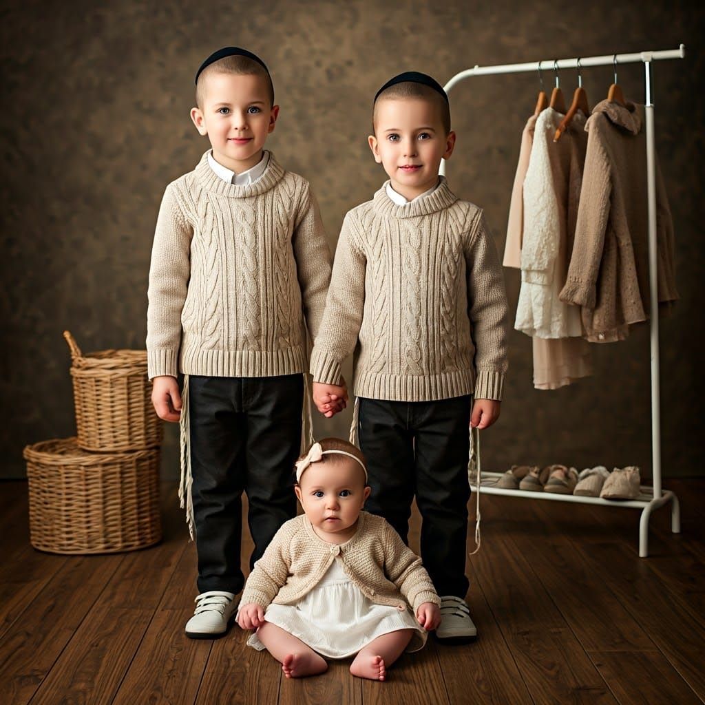 Three Siblings in Studio with Autumn Atmosphere