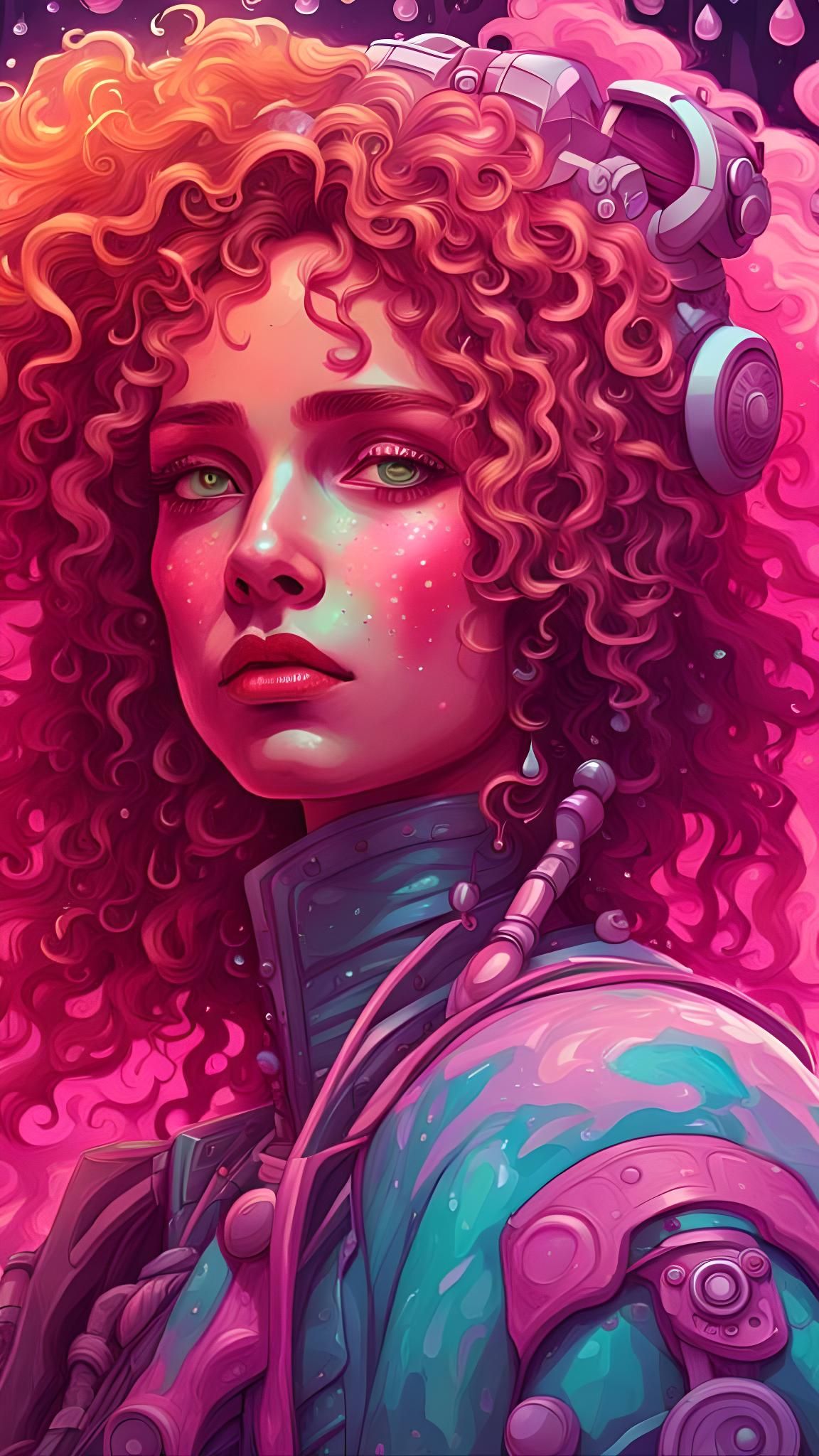 Pink Alien Cyborg Woman in Alphonse Mucha Style