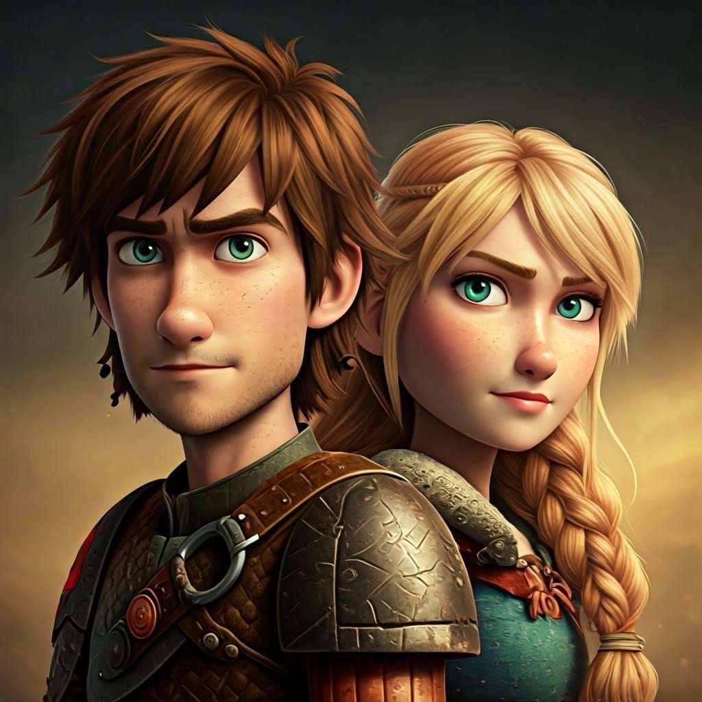 Hiccup and Astrid Portrait in Art Nouveau Style