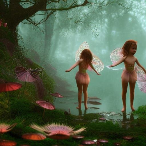 Raindrop Fairies Dance: Detailed Matte Painting