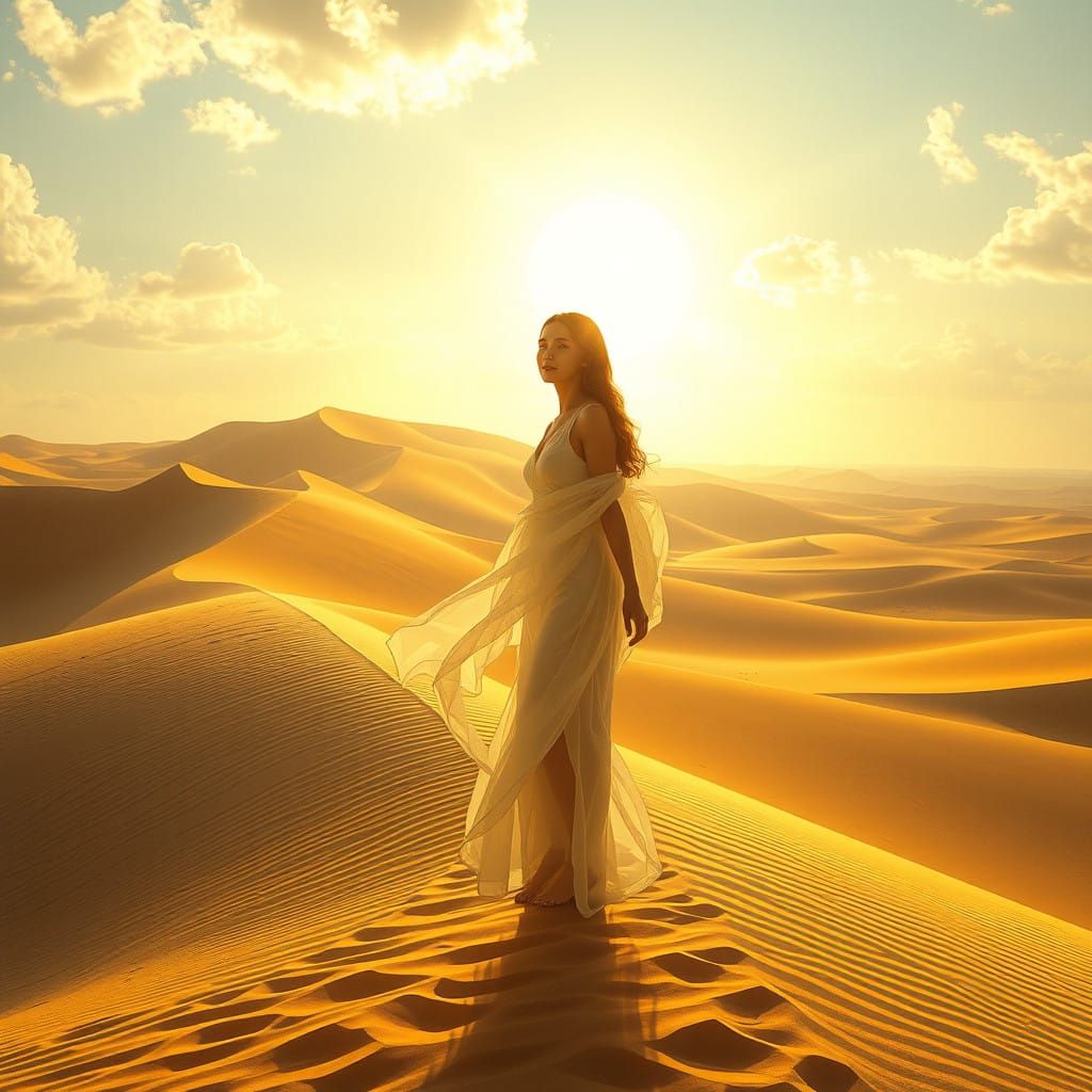 Ethereal Desert Maiden Basks in Golden Light