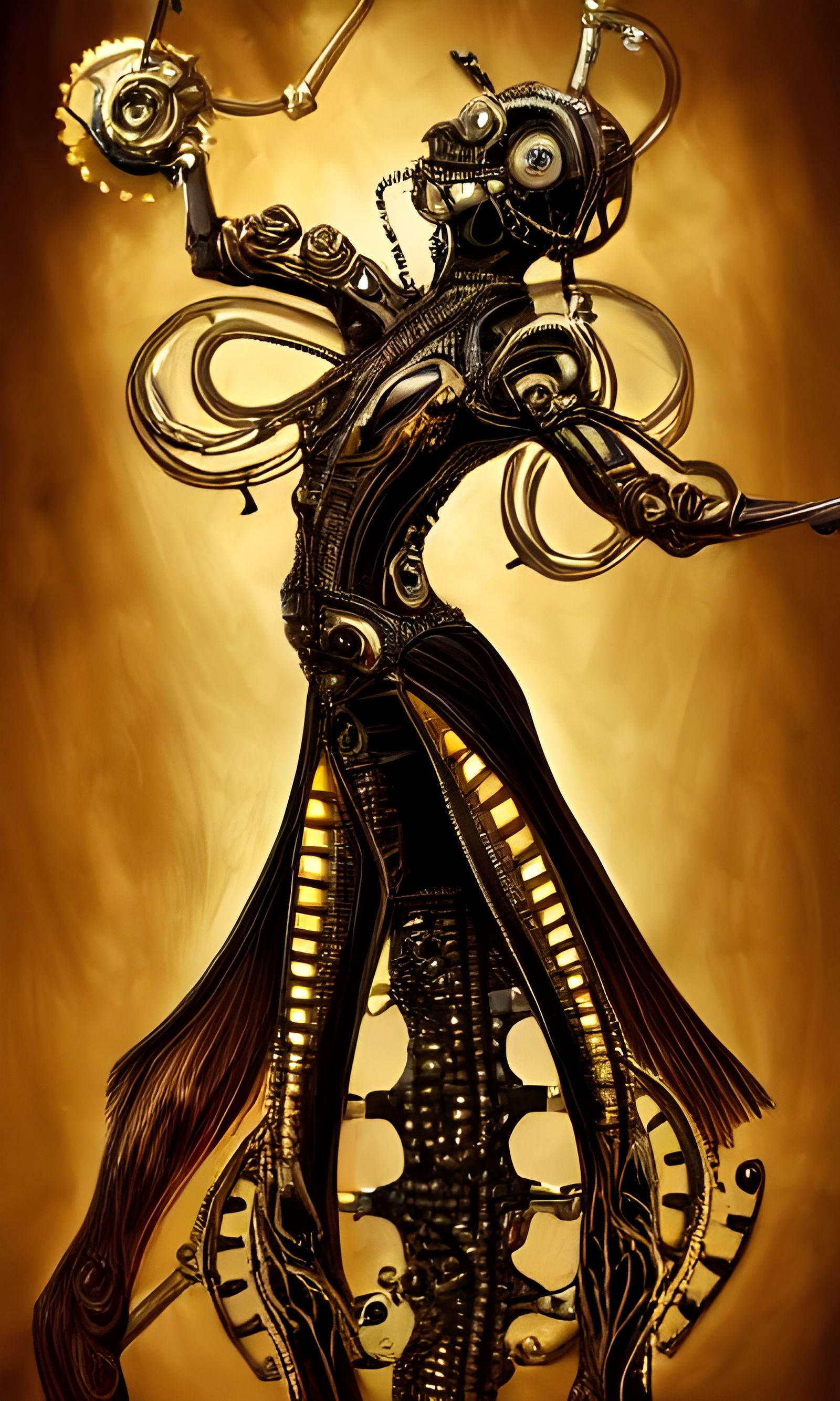 Stunning biomechanical steampunk clockwork tentacled Egyptian concubine