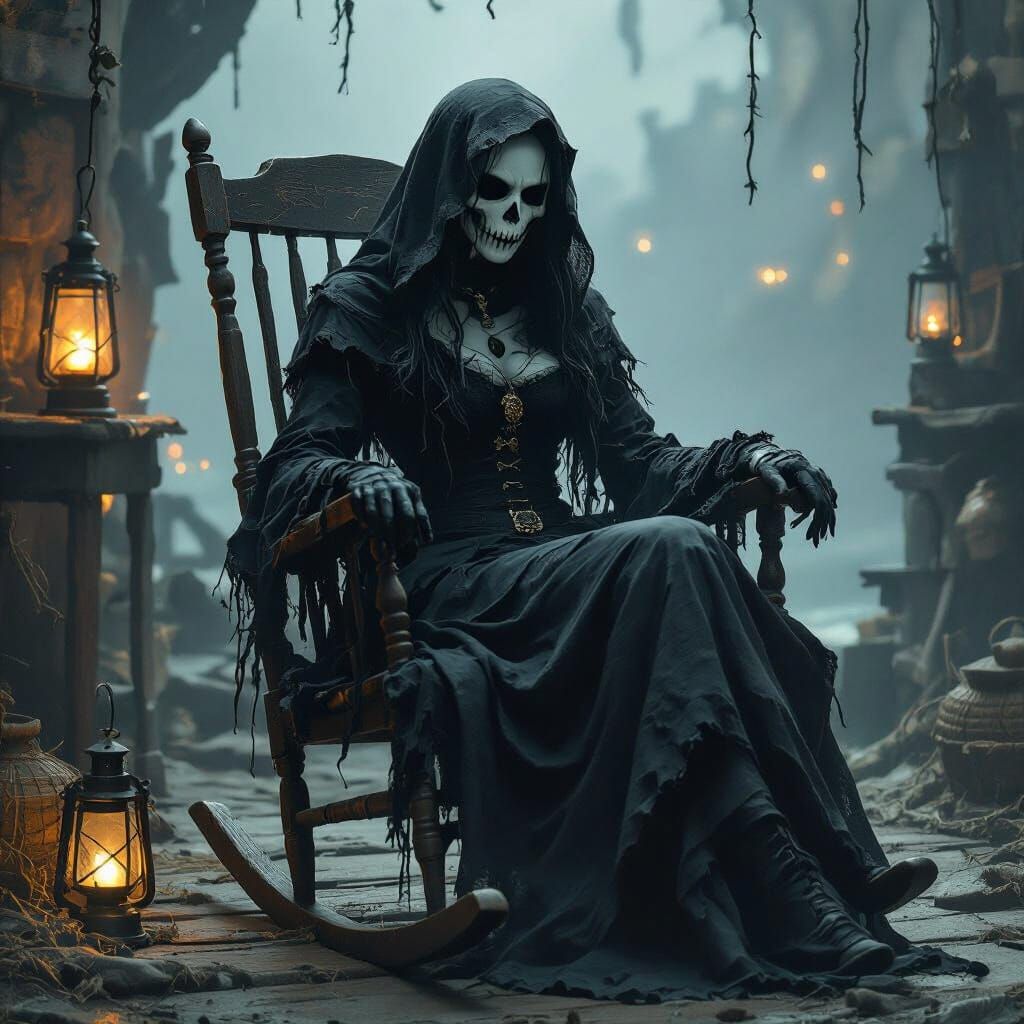 Ghostly Pirate Queen in Gothic Coastal Setting