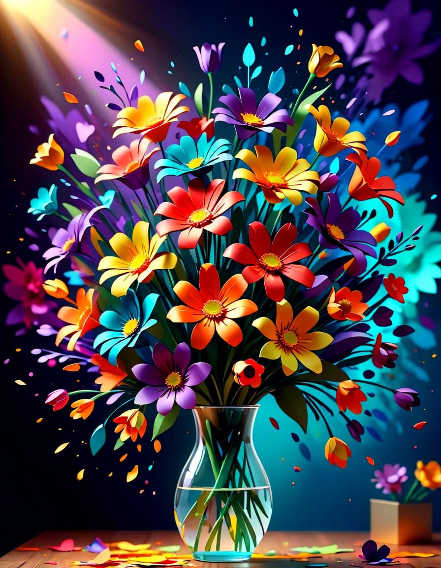 Hyperrealistic Paper Flower Bouquet in Dramatic Studio Light...