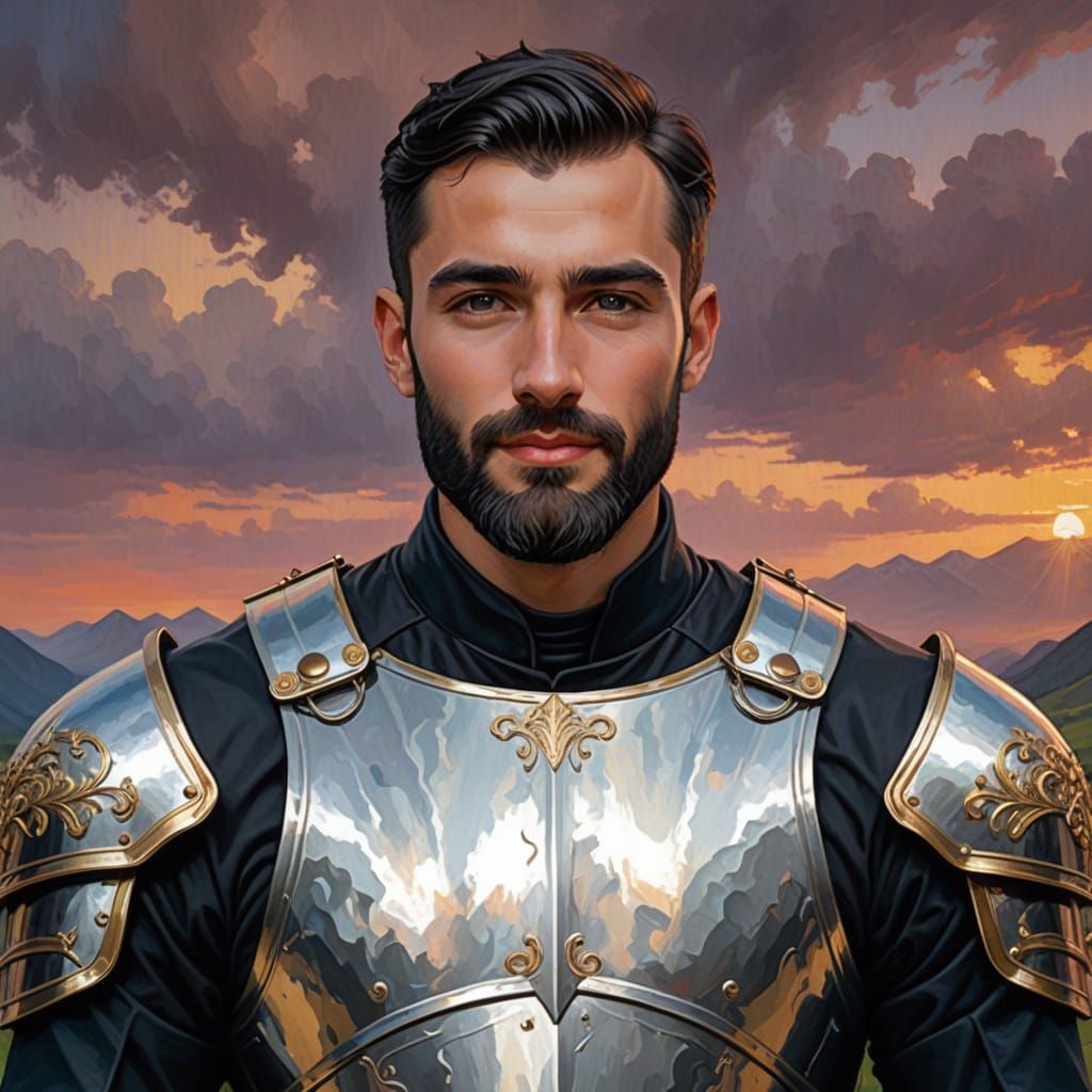 Handsome Knight with Beard in Impressionist Oil Painting