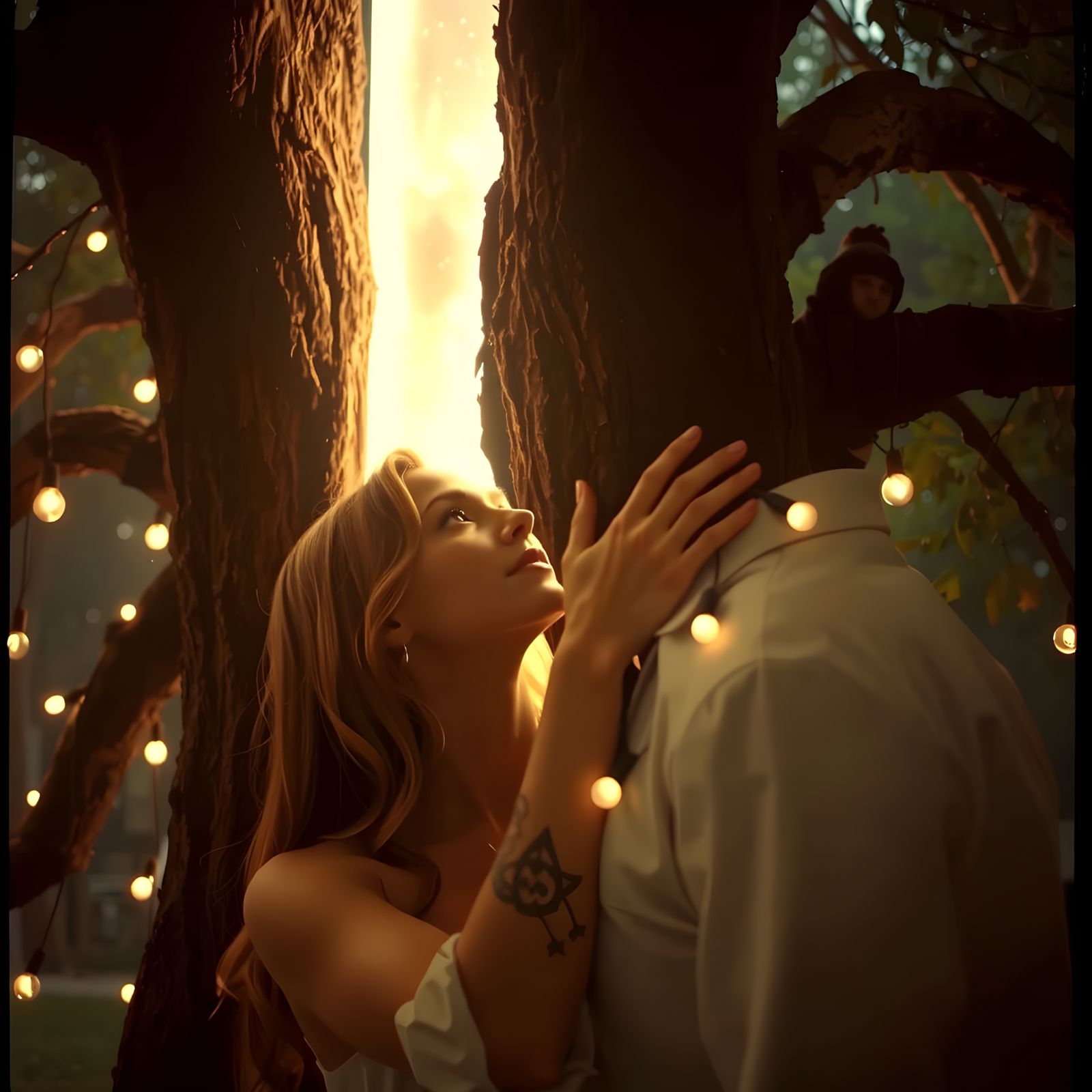 Woman Embracing Magic Tree in Parallel World