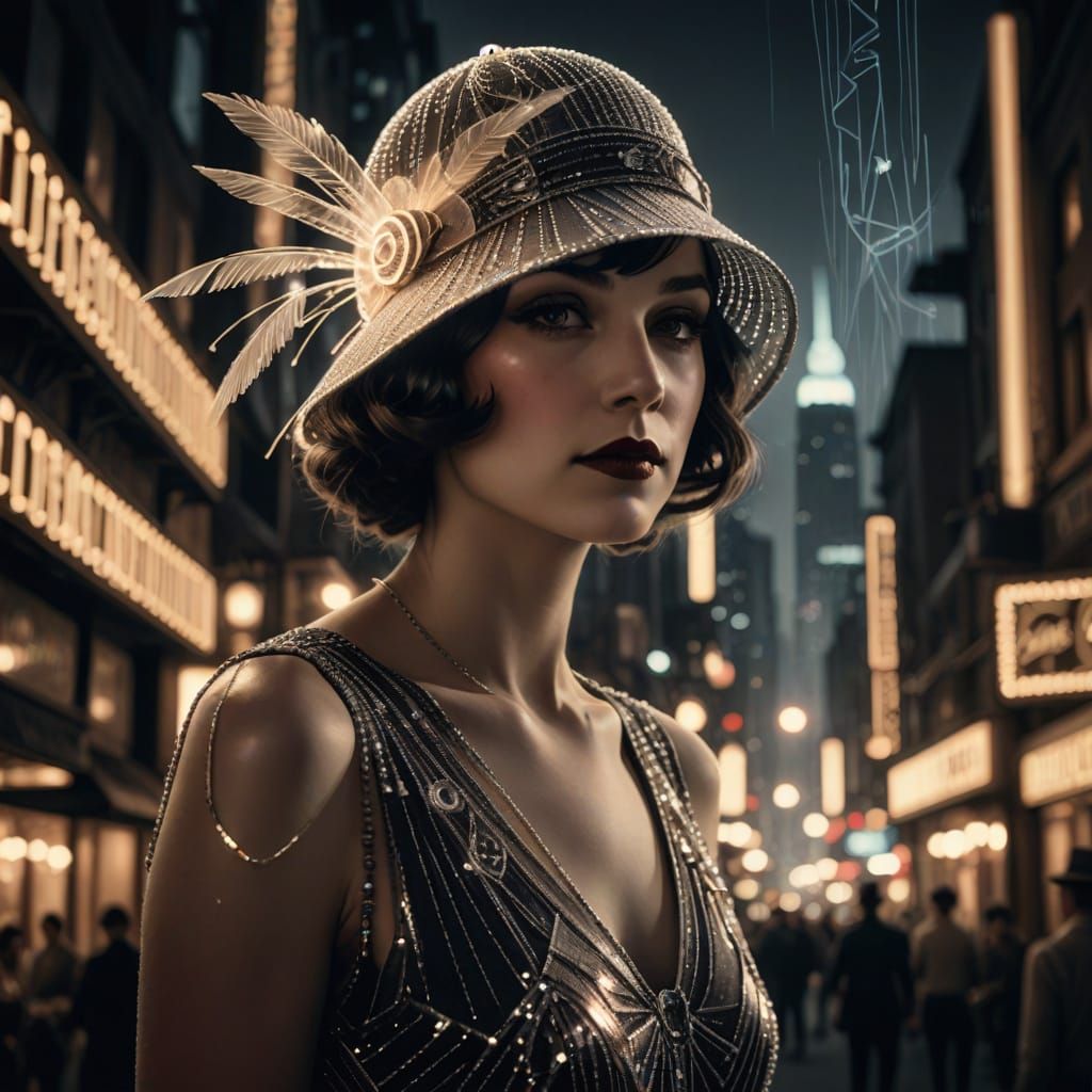 Flapper in Grayscale Between Cities, Ethereal Vibe