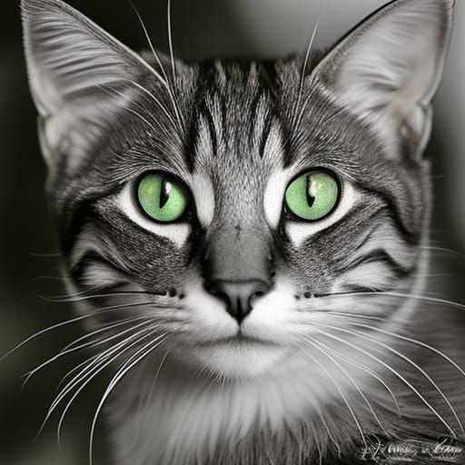 Magenta and Green Cat Eye Pencil Sketch
