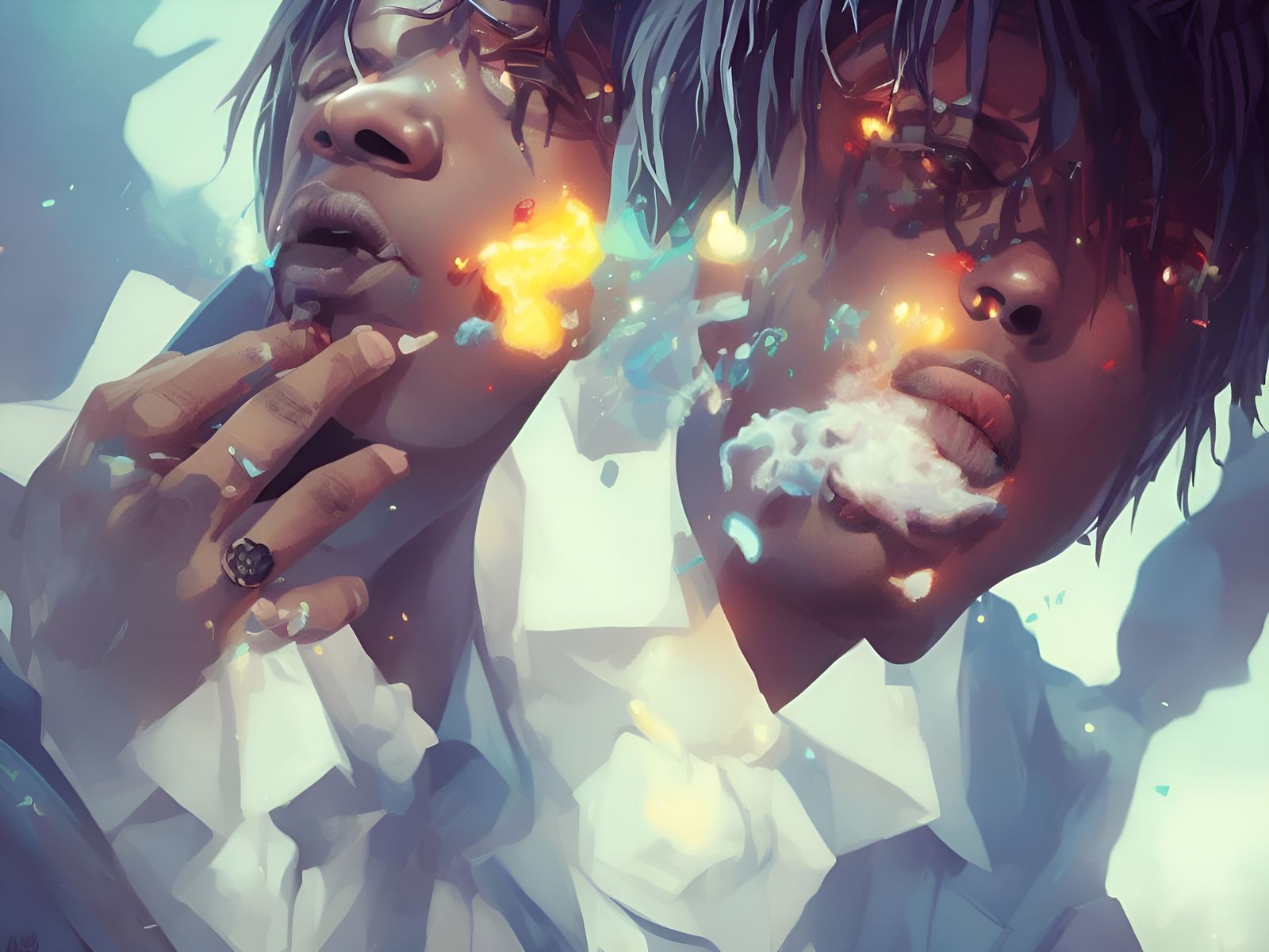 Rapper Smoking: Hyperrealistic Digital Art Portrait