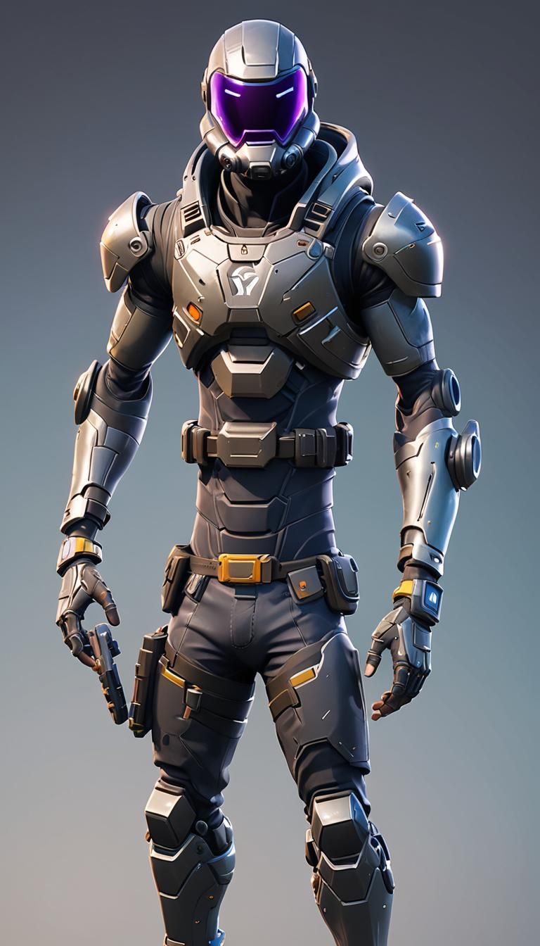 Hyperrealistic Fortnite Character in Dystopian Battlefield