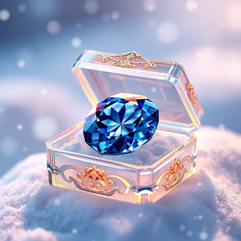 Vibrant Sapphire Jewel in Snowy Crystal Box