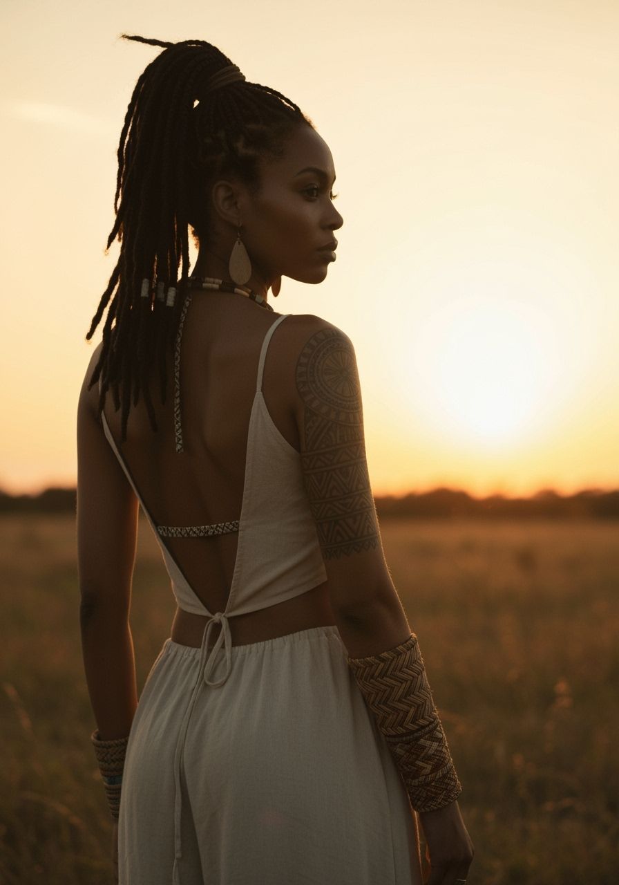 Boho Woman with Braids at Sunset