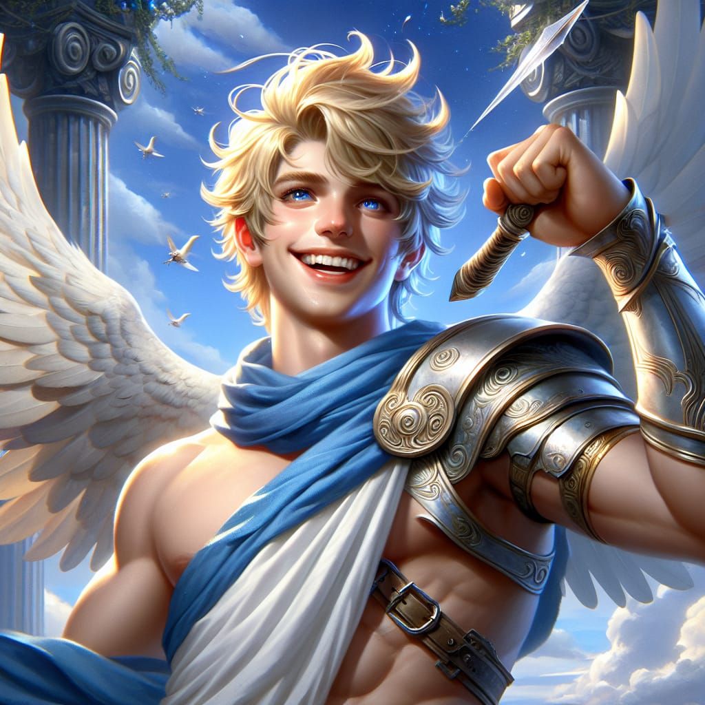 Hermes-like Boy Saluting in Greece: Fantasy Art
