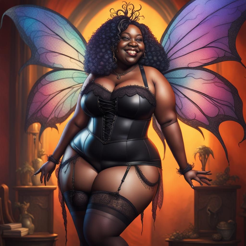 Gothic Ebony Fairy Portrait in Hyperrealistic Style