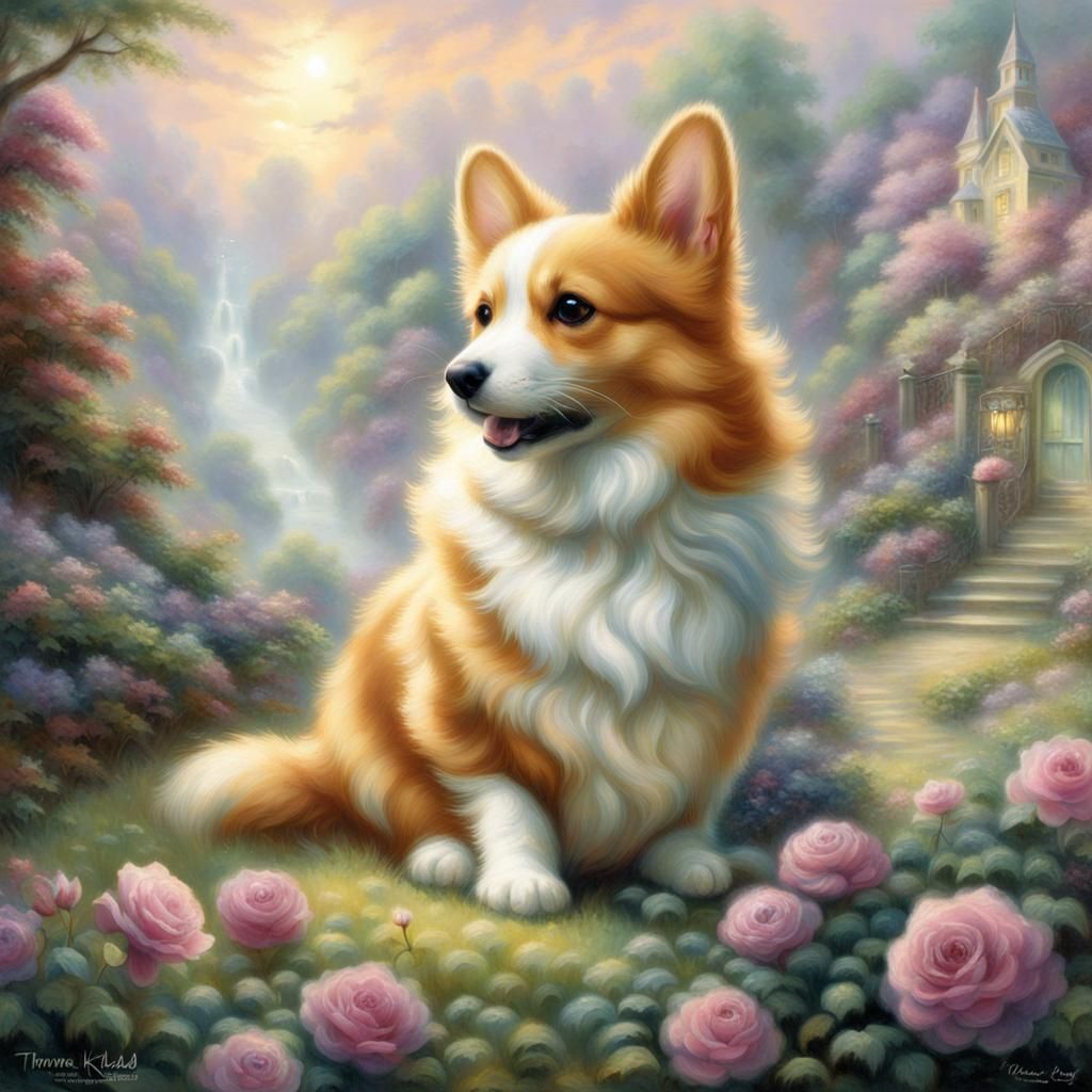Ethereal Corgi Cat Fantasy Art
