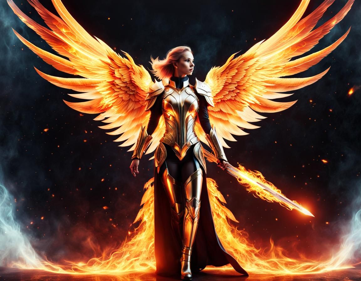 Sci-Fi Phoenix Woman in Double Exposure