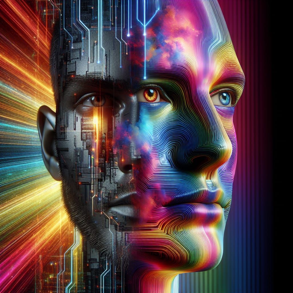 Dichotomy: Monochrome Meets Rainbow Chrome in Hyperrealism