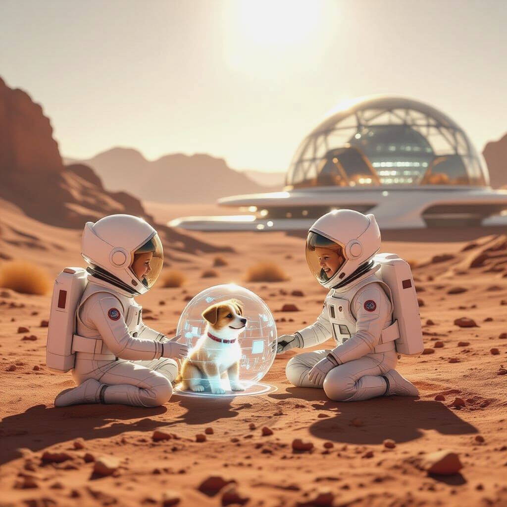 Children Play on Mars in Futuristic Cityscape