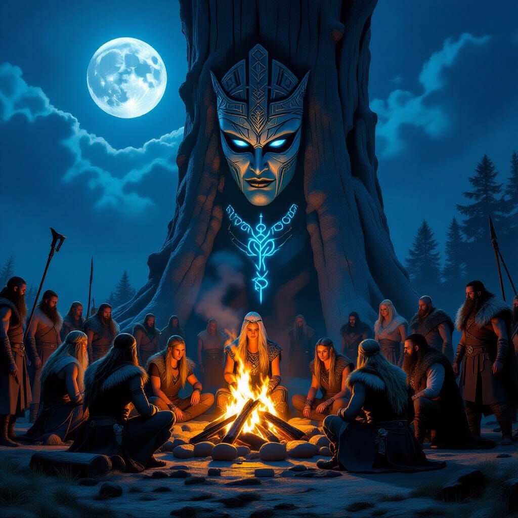 Viking Teens Receive Rune Tattoos by Masked Elder