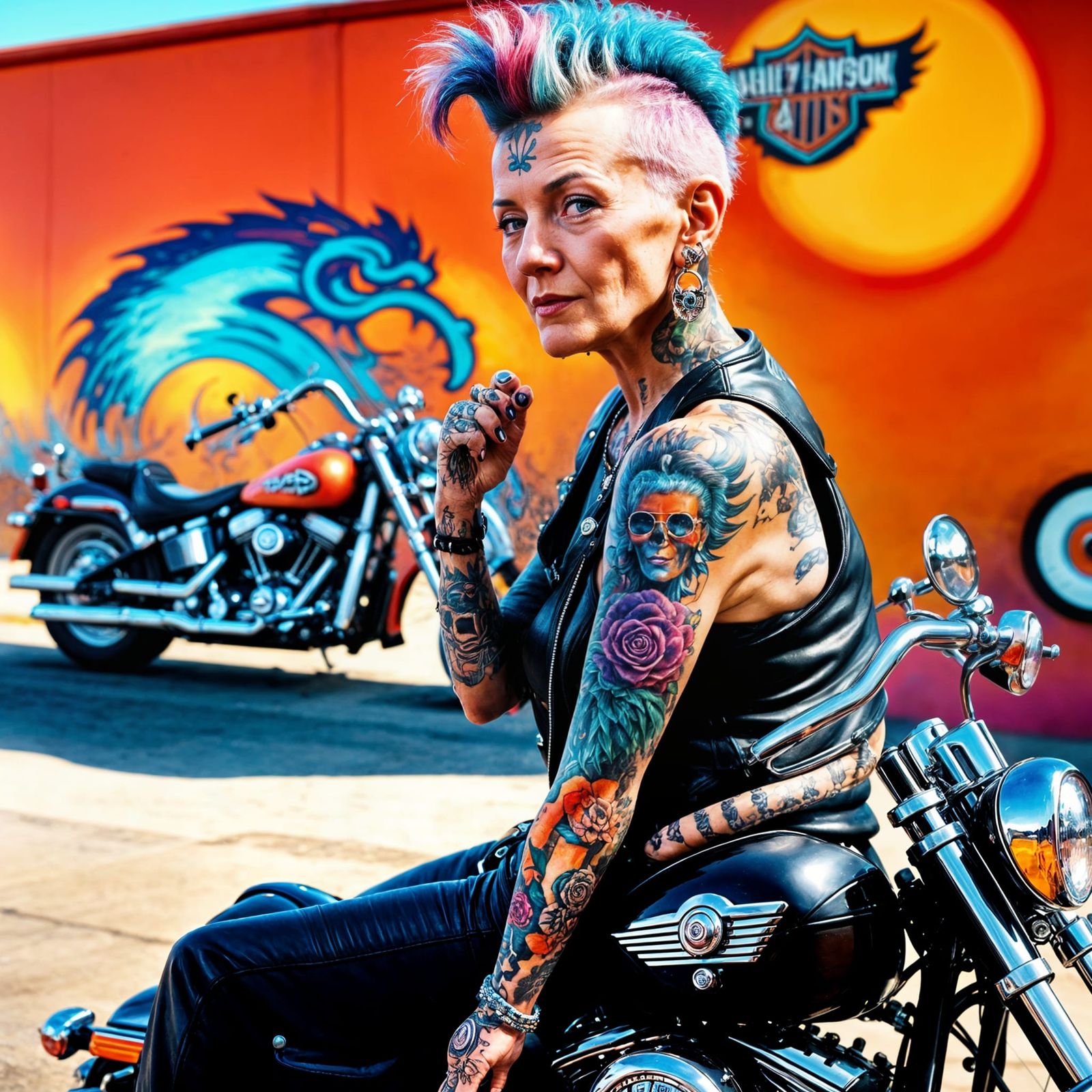 Ms Gypsy the Cool Tough Granny with her Harley