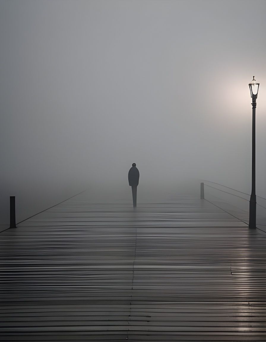 Foggy Pier at Night: Ethereal Digital Illustration