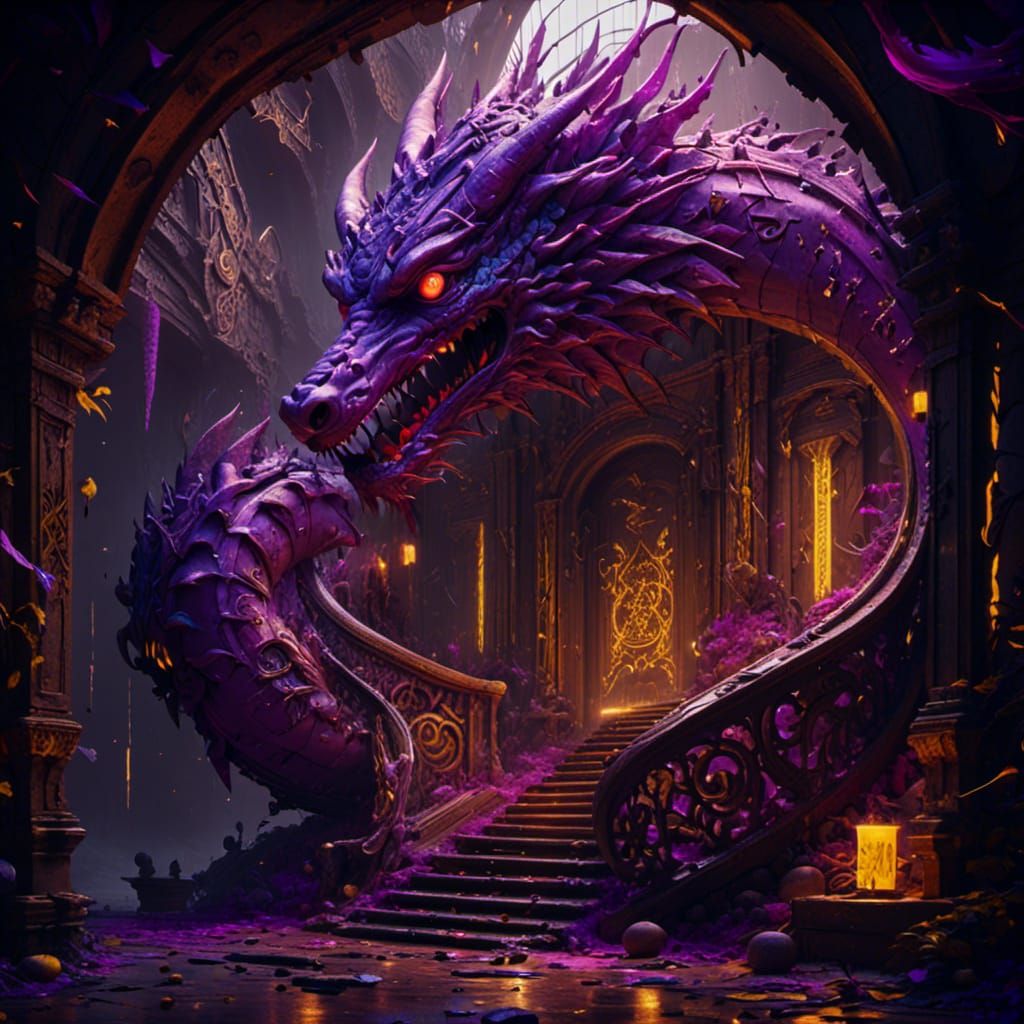 Wooden Dragon with Glowing Runes in Dark Fantasy Art