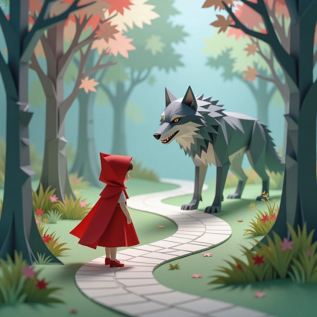Kirigami Paper Art: Little Red Riding Hood and the Wolf