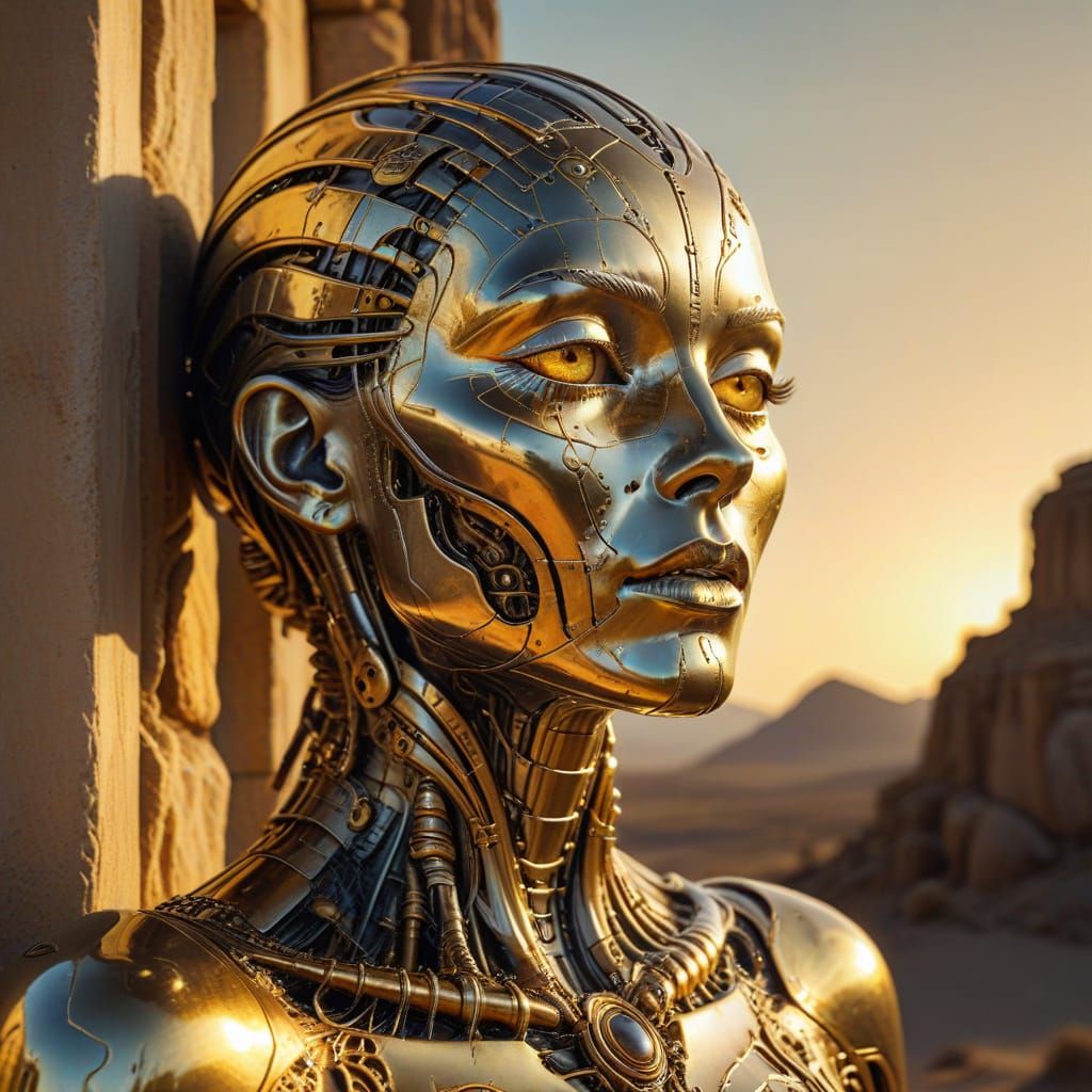 Cyborg Goddess in Golden Glory