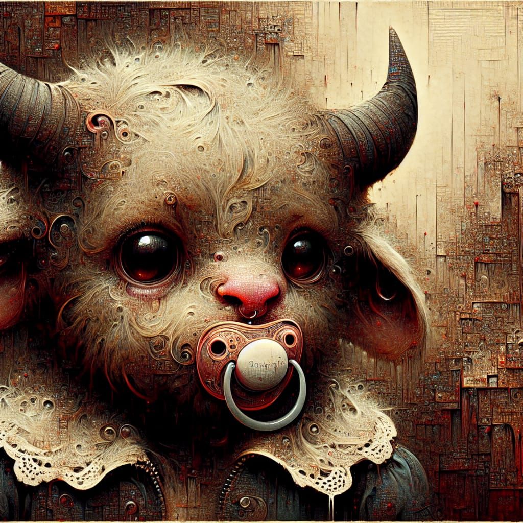 Cute Baby Minotaur Portrait in Dystopian Setting