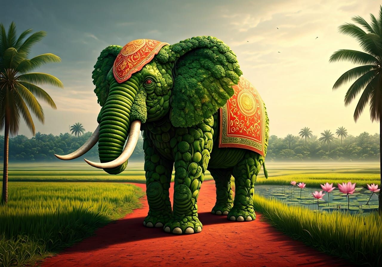 Vegetable Elephant in Hyper-Realistic Digital Art