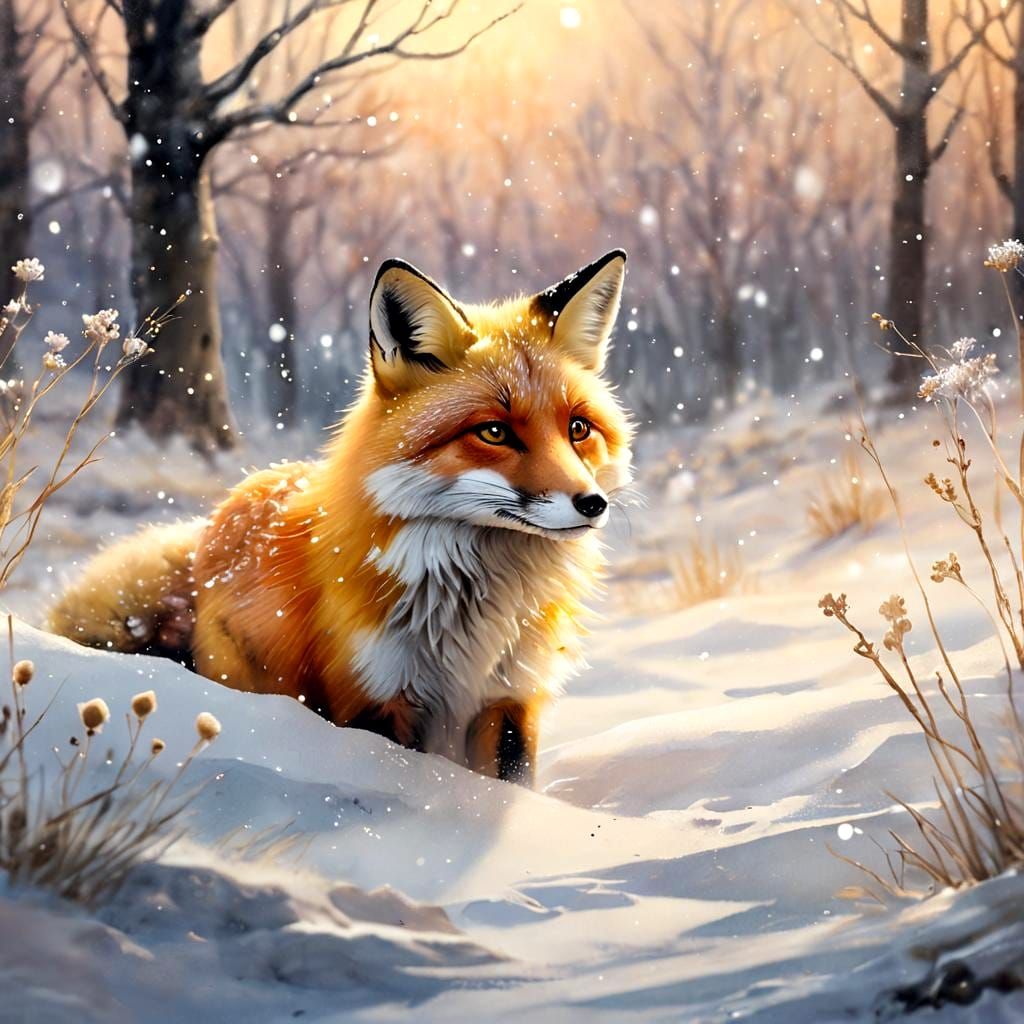 Whimsical Watercolor Fox in Pastel Hues