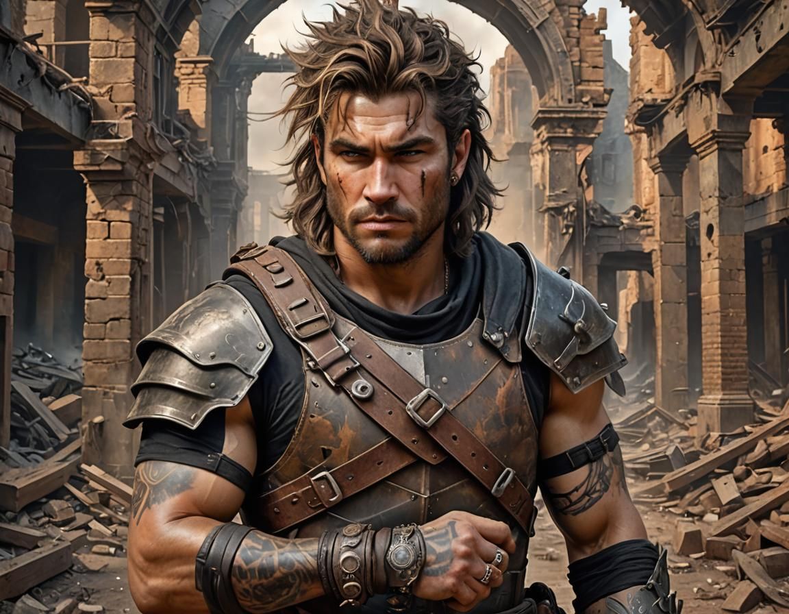 Post-Apocalyptic Raider Portrait in Airbrush Style